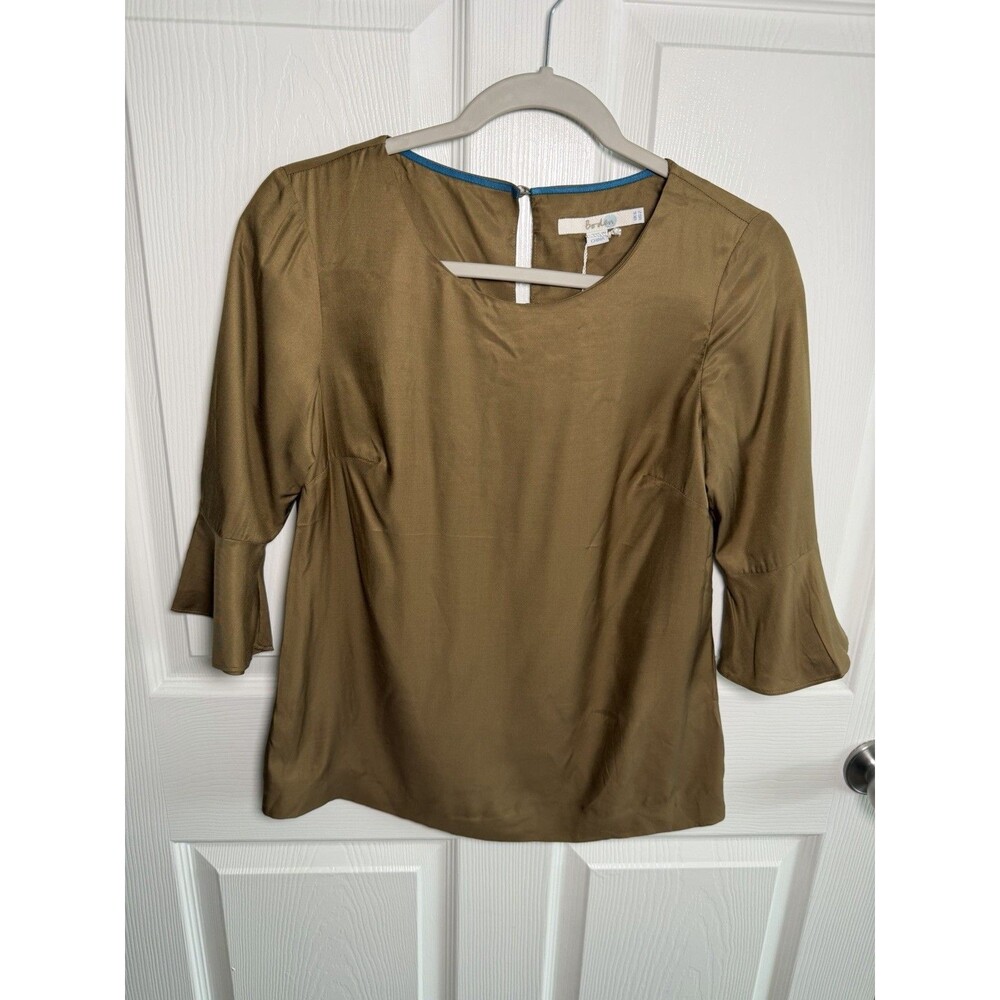 Boden Blouse Womens US 2 Brown Short Sleeve Pleated Silk Blend Top Work